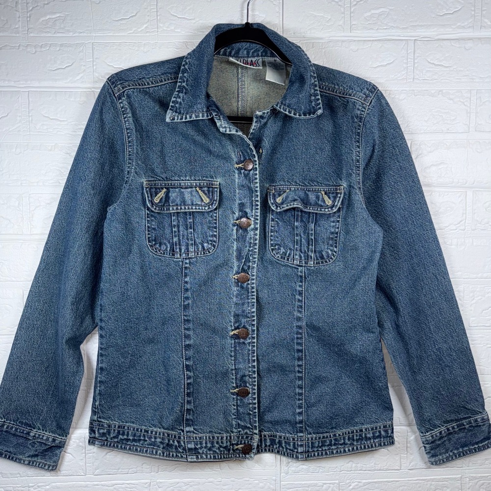 First Class Denim Jacket Women Size M Blue Vintage Button Up Trucker Jacket